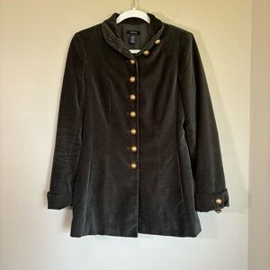 Drew women’s small olive green gold button Velvet Mock Neck Military Jacket